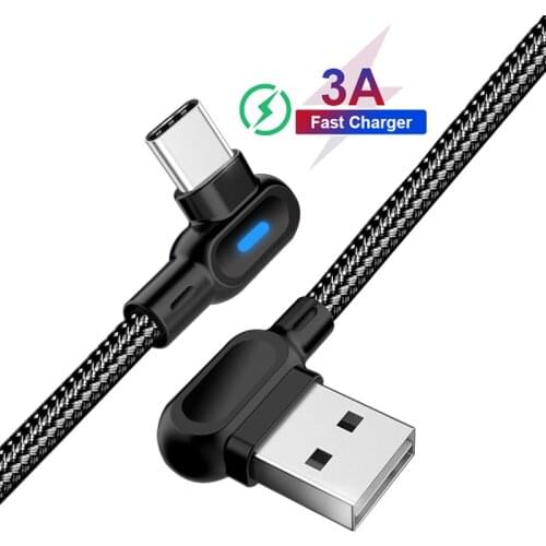 90 Degree Type C Cable with LED Fast Charging Charger Data Micro USB Cable For Xiaomi iphone12 Samsung Mobile phone accessories