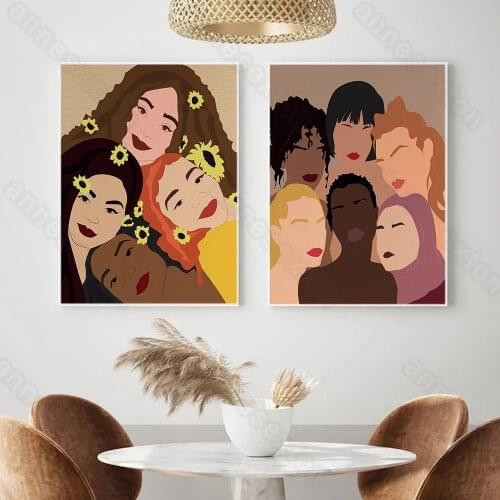 Nordic Style Canvas Painting Poster and Print Cartoon Figure Picture Group Photo of Friends for Home Rooms Gallery Wall Decorati