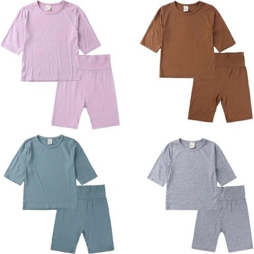 Summer Baby Girls Boys Pajamas Sets Kids Cotton Sleepwear Suit Short Sleeve Top+Shorts Toddler Baby Boys Girls Clothes Suit