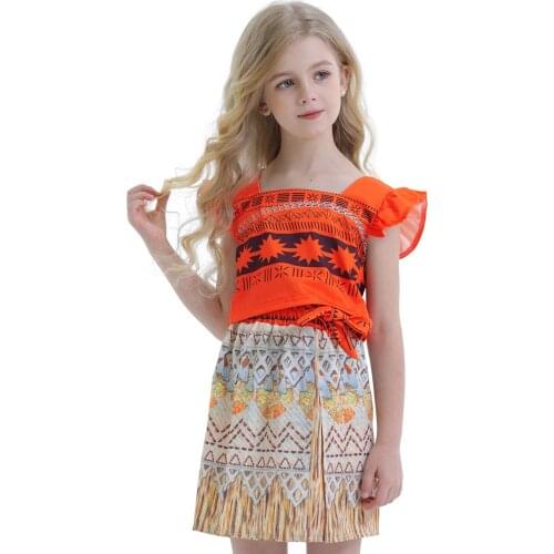 Girls Anime Cartoon Ocean Princess Mona Cosplay Two Piece skirt Red Suspender Print Halloween Outdoor Walk Shopping Casual Wear