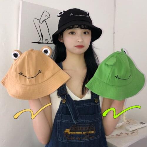 Summer Cute Frog Bucket Hat Women Outdoor Fashion Beach Fishing Sunscreen Hats Solid Ladies Girls Casual Cap