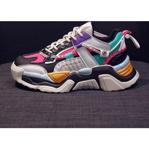 Ins 2021 Fashion Women Sneakers Mixed Colors Casual Platform Shoes Woman Breathable Mesh Lace-up Daddy Shoes for Women Sneakers