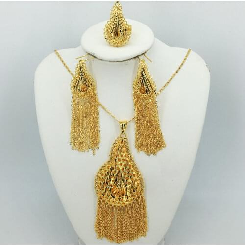 Fashion Dubai gold jewelry set African bridal wedding gift for women Saudi Arabia Necklace Earrings collar jewelry