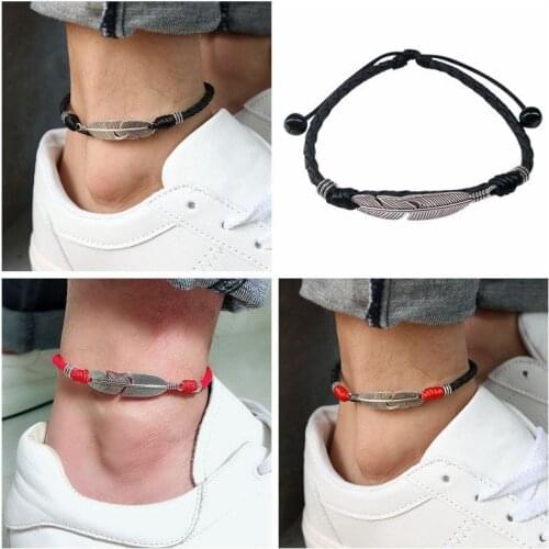 SimpleWoven Adjustable Women Men Jewelry Adjustable Handmade Foot Bracelet Leaf Anklets CoolRope LuckyFor