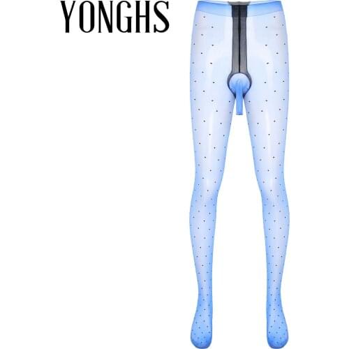 Mens Lingerie Sexy Pantyhose See-through Stockings Tights Dot Pattern Bulge Pouch Gay Glossy Stretchy Thin Leggings Underwear