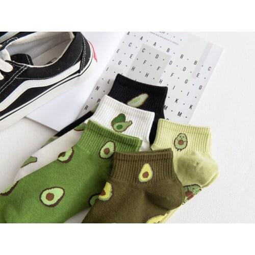 5 Pairs Cartoon Embroidery Avocado Cotton Socks Women Men Harajuku Funny Happy Cute Summer Casual Girls Short Socks Wholesale