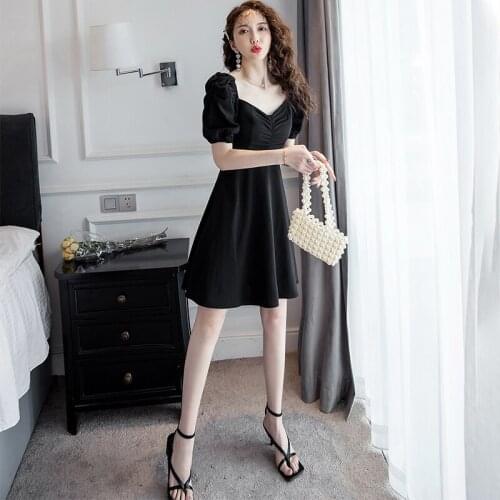 2021 New Summer Party Dresses Sexy Women Short sleeve Dress V Neck Temperament Slim Waist black Dresses women dress