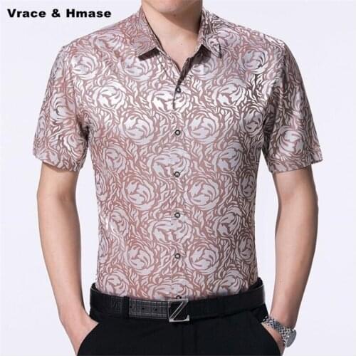 Summer 2018 New fashion popular smart casual short sleeve shirt High quality silk soft comfortable carved luxury shirt men M-3XL