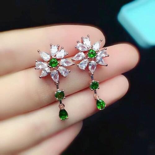 Dazzling silver gemstone drop earrings for party 6 pieces natural diopside drop earrings 925 silver chrome diopside jewelry