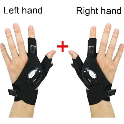 1 Pair Right and Left Charged Gloves Outdoor Hiking Fingerless Gloves with LED Light Waterproof Flashlight Glove Party