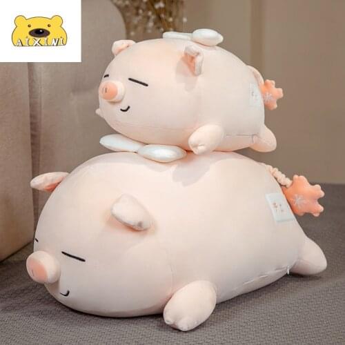 Pig Plush Pillows Soft Kawaii Pink Angel Fluffy Pig Stuffed Animal Cushions Baby Sleep Accompany Toys Girls Dolls Cartoon Gifts