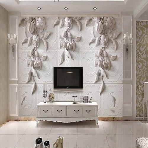 Custom 3D Wall Murals Wallpaper European Style Wall Painting White Flowers Embossed 3D TV Backdrop Papel De Parede 3D Home Decor