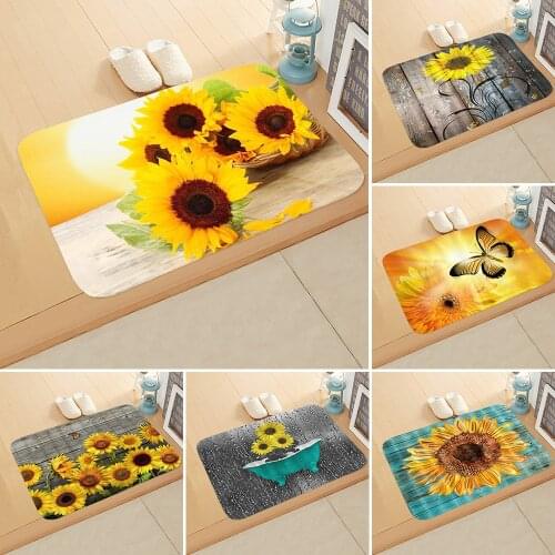 Doormat Anti-slip Sunflower Print Absorb Water Bath Mat Bathroom Home Kitchen Bedroon Floor Mat Entrance 40*60cm DD-0129