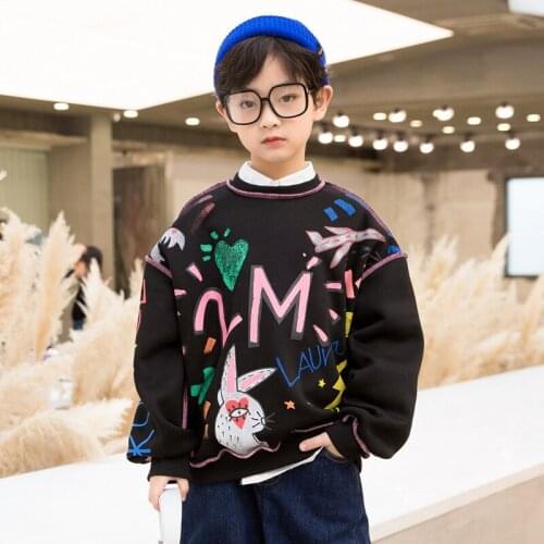 2021 Spring And Autumn Boys Tops Fashion Cartoon Printed O-neck Pullover Boys Purple Black Long Sleeve Sweater 4 6 8 12 Years