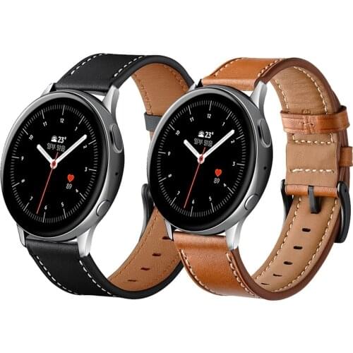 Leather For Samsung Galaxy Watch Active 2 44mm 40mm Watch band 20mm Top Layer Genuine Leather Round Tail Replacement Watch Strap