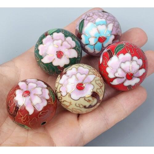 Handmade Polished Enamel Filigree Large 30mm Round Bead Cloisonne Copper Fancy Accessories DIY Necklace Jewelry Making