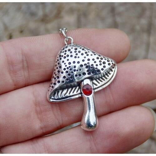 Silver Plant Mushroom Pendant Natural Plant Charm Woodland Jewelry For Women
