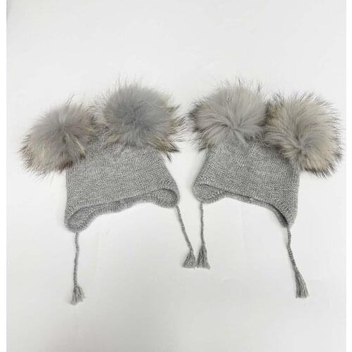 2021 Small Plait Rabbit Wool Hat High Quality Casual Hat Fashion Double Raccoon Balls Baby Cap
