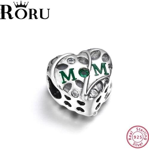 925 Sterling Silver I Love Mom Gift For Mother Charm fit Women Charm Bracelet Necklace DIY Jewelry