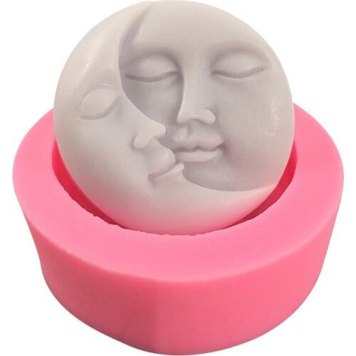 Handmade Soap Silicone Mold Moon Sun Face DIY Fondant Chocolate Baking Tools Gypsum Clay Aroma Candle Soap Making Mold Craft 3D