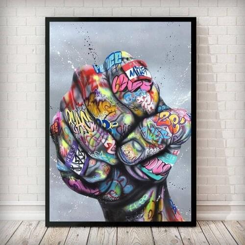 Scandinavian Posters and Prints Modern Fist Graffiti Painting Canvas Painting Graffiti Wall Art Picture for Living Room Decor