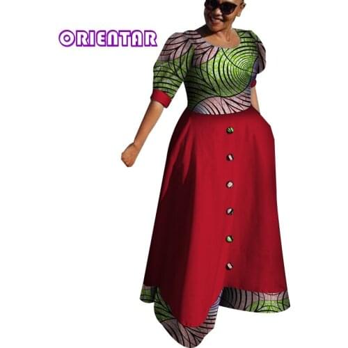 Traditional African Dresses for Women Long Maxi Dress African Print Bazin Riche Ball Gown Women Casual Clothing Plus Size WY4254