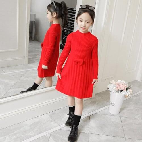 2020 Spring Autumn New Kids Girls Knit Sweater Dress Children Long-sleeve Knee Length Sweater Dresses Teens Fashion Clothes K228