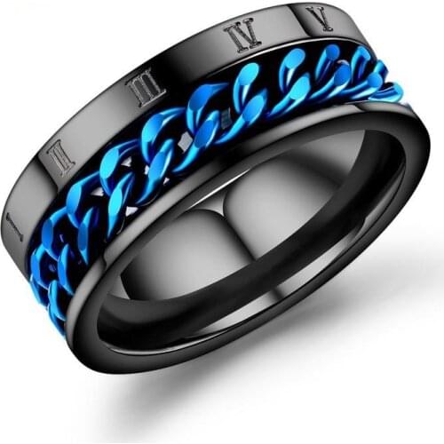 Megin D Stainless Steel Titanium Vintage Spinning Roman Numeral Chains Beer Bottle Opener Bague Rings for Men Women Gift Jewelry