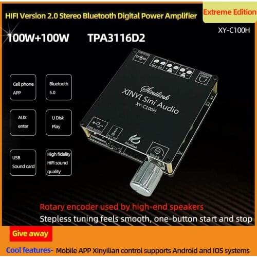 XY-C100H TPA3116 Bluetooth 5.0 Audio Amplifier Board 100W*2 HiFi Stereo Subwoofer Amplifier Stage Device Speaker Amplifier Kit
