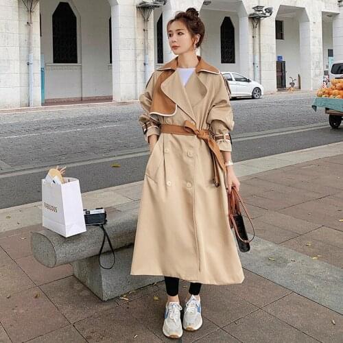 Womens Windbreaker Contrasting Color High-waist Long Spring Autumn New British Style Korean Ladies Cloak Fashion Trench Coat