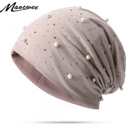 Women Pearl Hat Winter Baggy Skullies Beanies Hats Knitted Warm Striped Cap Unisex Hedging Caps Soft Elasticity Female Bonnets