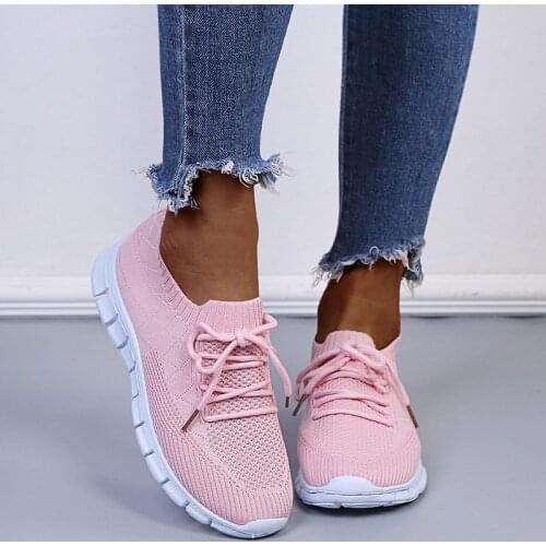 Womens Sneakers Breathable Knitted Casual Socks Shoes Lace up Ladies Shoes Female Students Vulcanized Running Shoesfty67