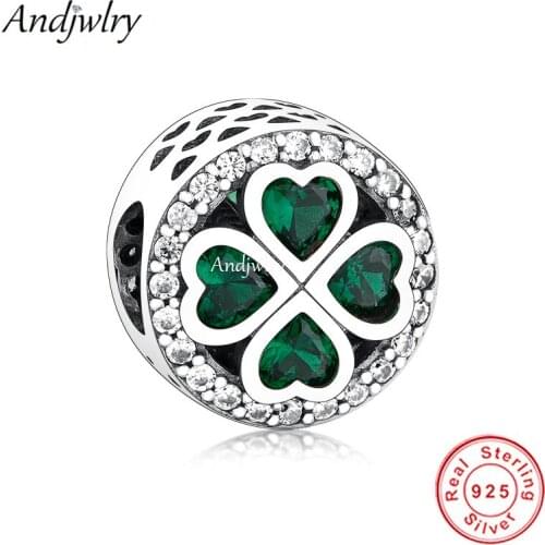 Fit Original Pandora Charms Bracelet 925 Sterling Silver Green Heart Clover Flower Charm Beads Women DIY Jewelry Making Berloque