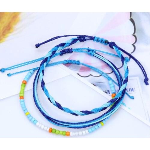 7 Styles Boho Hand-made Colorful Multi-layer Waterproof Wax Line Bracelet Women Sunshine Beach Surfing Jewelry Wristband