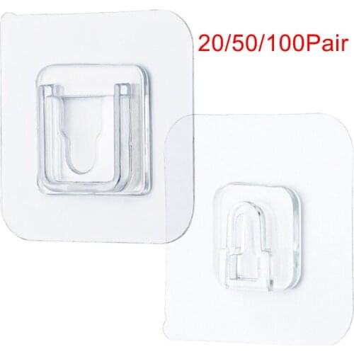 20/50/100Pairs Double Sided Adhesive Wall Hooks Wall Hanger Transparent Suction Cup Sucker Hook Waterproof Reusable Wall Hook