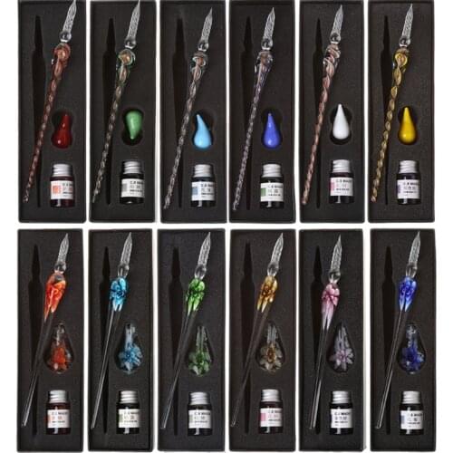 6 Styles Vintage Handmade Art Elegant Crystal Glass Dip Pen Sign Ink Pens Gift 19cm / 18.5cm
