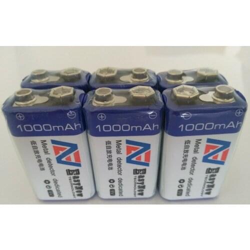 6pcs/lot Large capacity 9V 1000mAh lithium ion battery 6F22 rechargeable battery detector toy rechargeable battery