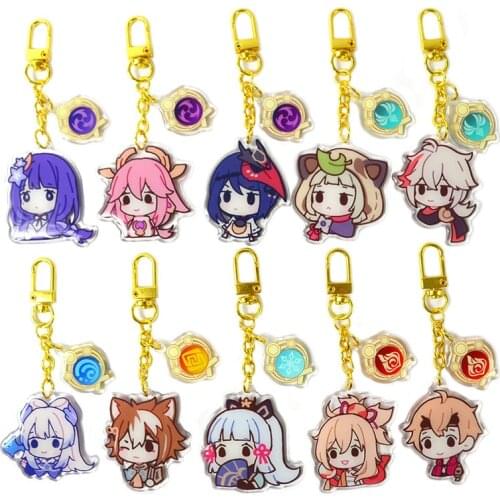 Genshin Impact Acrylic Keychain New Figure Kaedehara Kazuha Raiden Shogun THOMA Kujo Sara Kamisato Ayaka Pendant Keyring Gifts