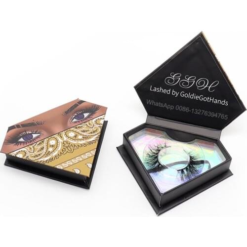 Private Label Yellow Bandana Diamond Eyelash Case Wholesale Nature 3D 20MM Mink Lashes Custom Lashbox Packaging With Logo