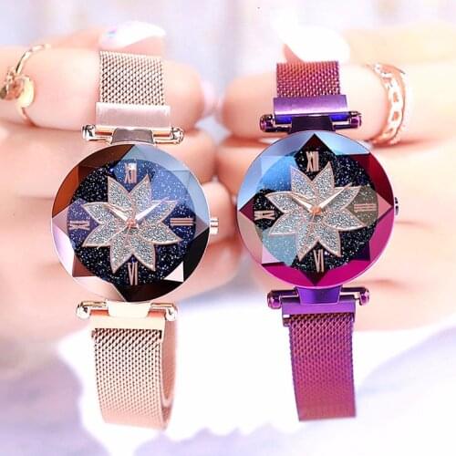 Hot Sale Women Magnet Buckle Starry Sky Flower Watch Luxury Ladies Quartz Wristwatches Gift Clock Relogio Feminino
