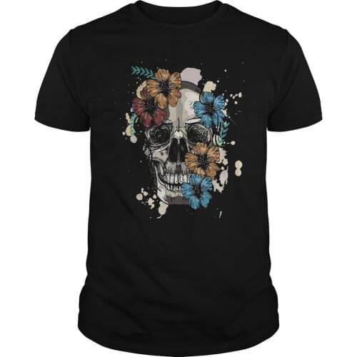 Skull and Flowers T-Shirt. Summer Cotton O-Neck Short Sleeve Mens T Shirt New S-3XL