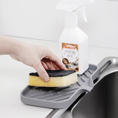 Kitchen Silicone Sponge Holder Sink Organizer Tray Soap Dispenser Bathroom Storage Shelf Drain Rack Dishwashing Accessories
