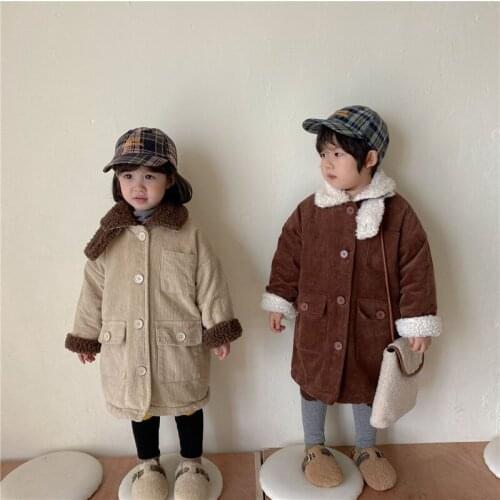 Girls Babys Coat Jacket Outwear 2021 Cool Fur Thicken Autumn Winter Plus Velvet Warm Tracksuit Fleece Childrens Clothing