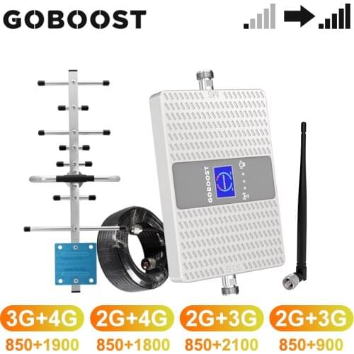 GOBOOST Dual Band Signal Booster 2g 3g 4g Network Repeater 850 GSM 900 PCS 1900 LTE 1800 UMTS 2100 mhz Cell Phone Amplifier Set