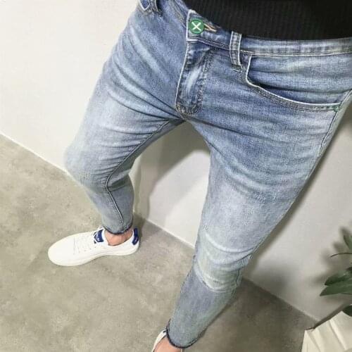 Denim Jeans male 2021 summer Fashion new spirit guy feet pants stretch retro street student casual teenager pencil pants