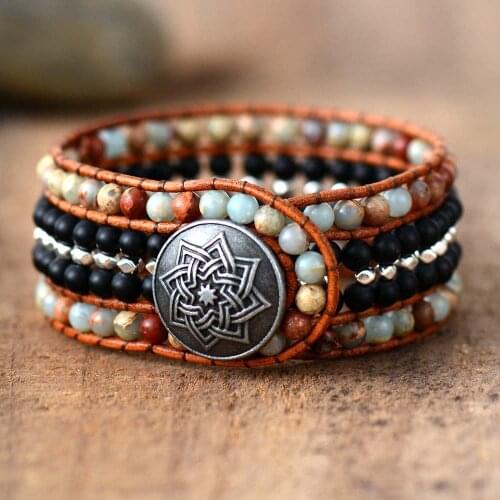 High End Cuff Bracelets Natural Stones Onyx Leather Wrap Bracelet Exclusive Beaded Statement Bracelets Dropshipping