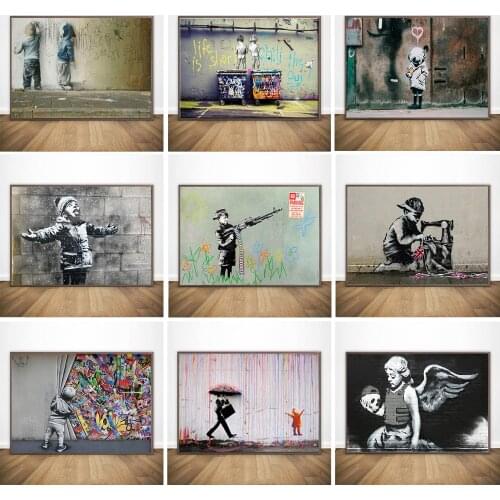 Graffiti Art Banksy Canvas Painting Children Pee Colorful Rain Abstract Posters Prints Wall Art Pictures for Home Decor Cuadros