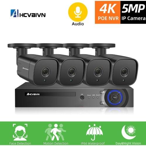 H.265+ 4CH CCTV System 5MP POE NVR Kit Face Detection Outdoor Waterproof IP66 Security 5MP POE IP Camera Video Surveillance set