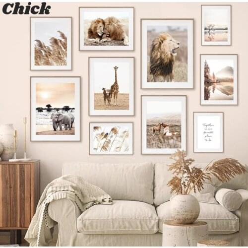 Reed Lion Elephant African Animals Beige Nordic Posters And Prints Wall Art Canvas Painting Wall Pictures For Living Room Decor