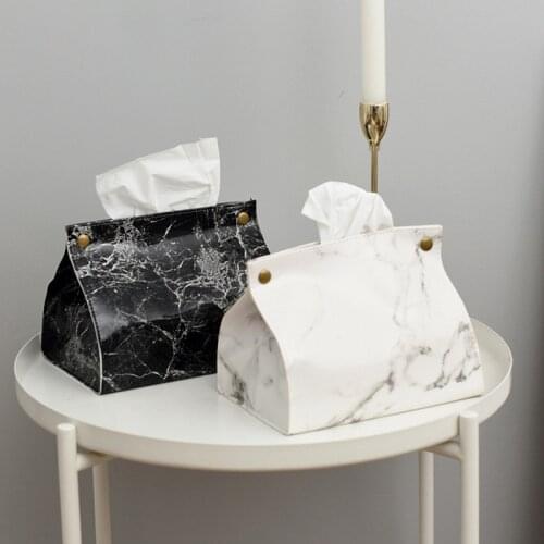 Nordic Style Marble Pattern Tissue Box PU Leather Home Car Napkin Paper Container Paper Towel Napkin Case Pouch Home Decor